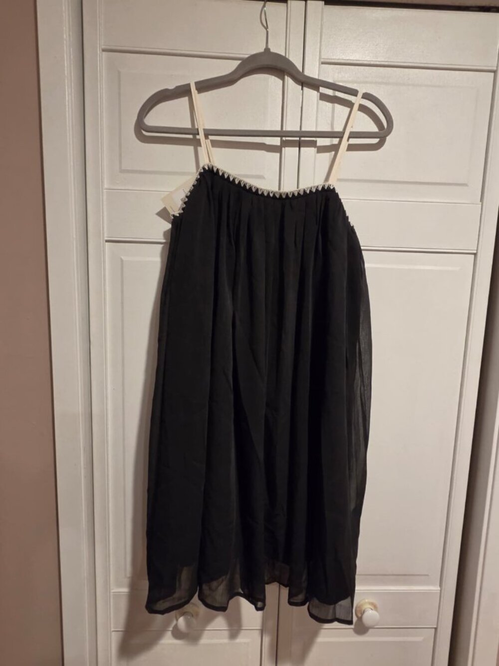 Black with white embroidery mini flowy baby doll dress NWT